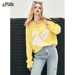 ELFSACK mohair swan jacquard weave knitwear cropped top for women 2024 new loose sweet style pullover knitwear fit in spring