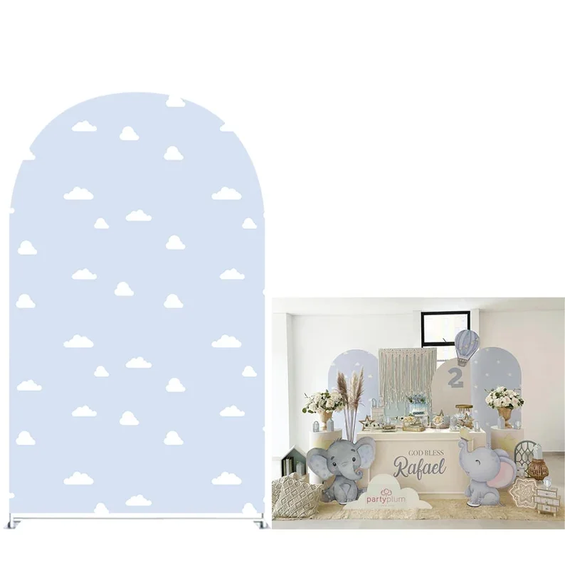 Mehofond Round Top Arch Cover for Newborn Baby Parties Background Blue Sky White Clouds Arched Covers Stretchy Backdrop Props