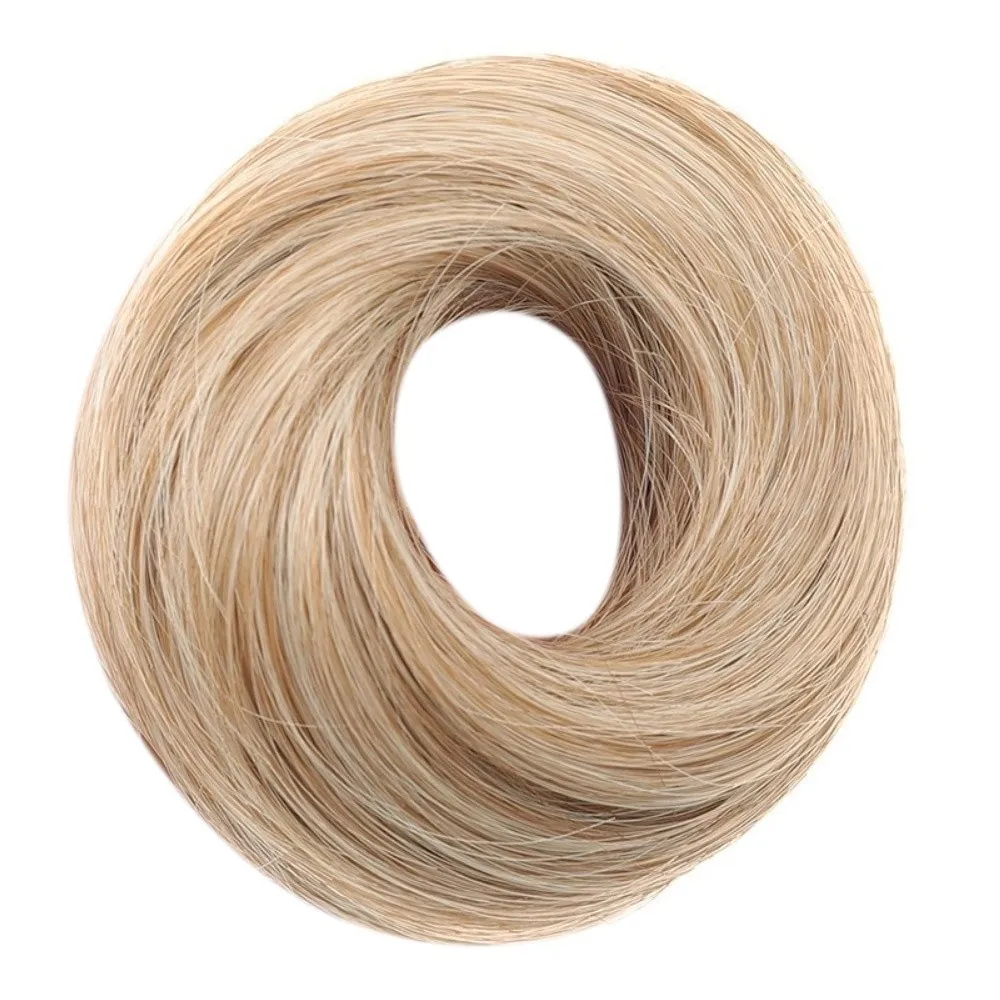 

Fashion Fluffy Messy Bun Scrunchies Straight Hair Elastic Hair Bun Golden Brown Synthetic Donut Chignon for Women Girls