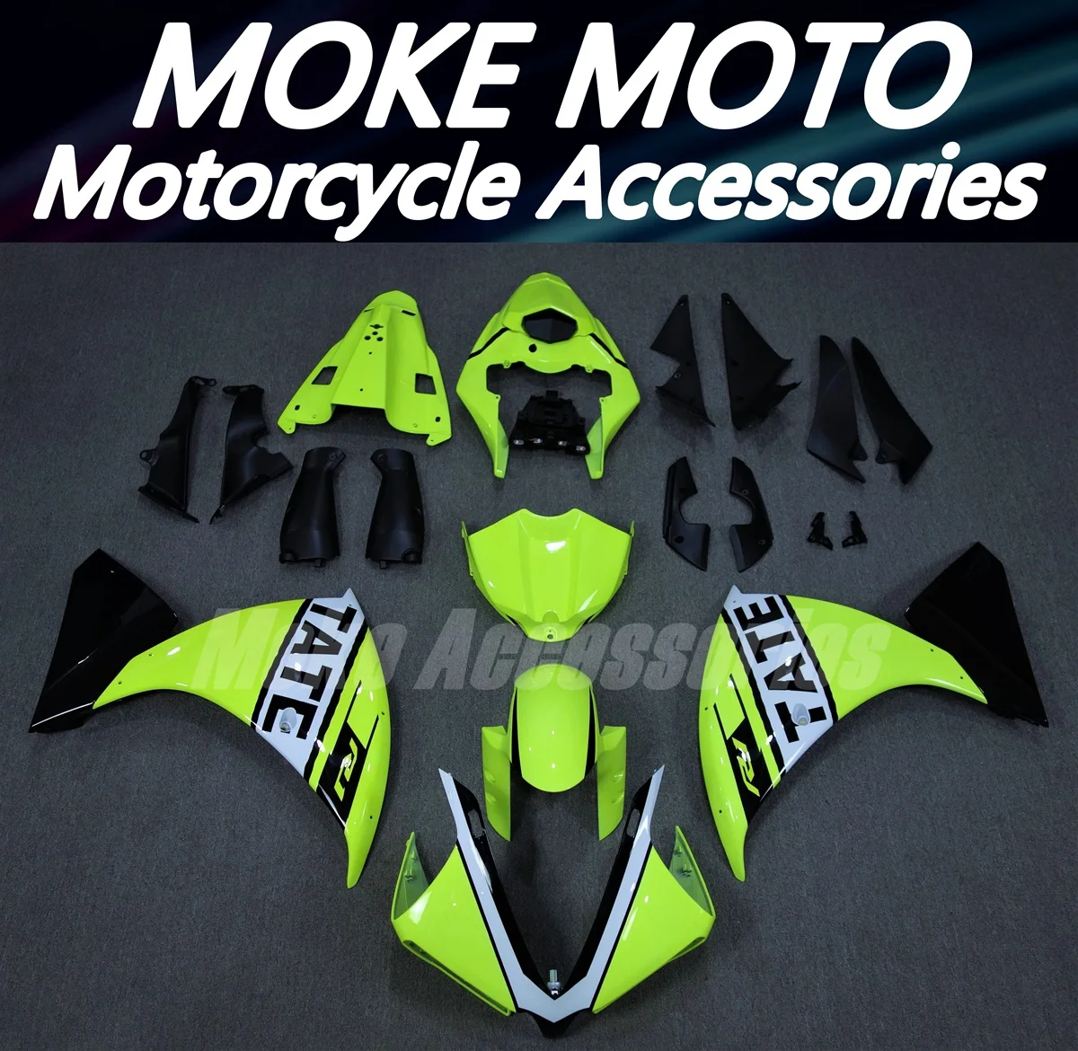 

Motorcycle Fairings Kit Fit For yzf R1 2012 2013 2014 Bodywork Set High Quality ABS Injection Neon Black Tate fluorescence