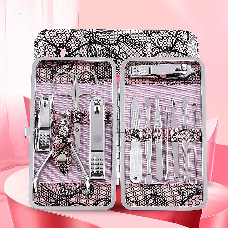 Fashion Lace Pattern Nail Clipper Set Complete Manicure Pedicure Tool Kit Nail Cutter Cuticle Scissors Grooming Beauty Gift Box