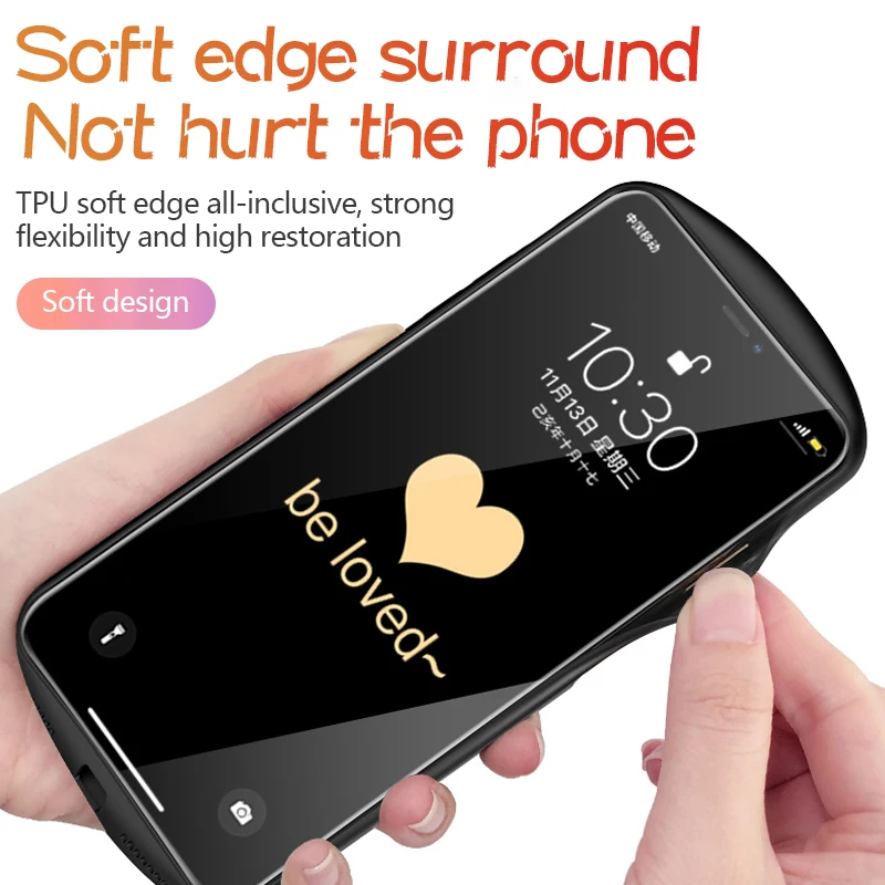 Luxury Cute Oval Heart-shaped Tempered Glass Phone Case For iPhone 16 15Pro 14 13 12 11 Pro Max XS XR X SE 8 7 Plus Mirror Cover