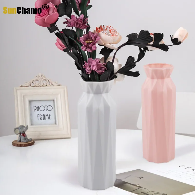 2022  Plastic Flower Vase Decoration Home White Vases Imitation Ceramic Flowers Pot Decorations Nordic Style Basket Arrangements