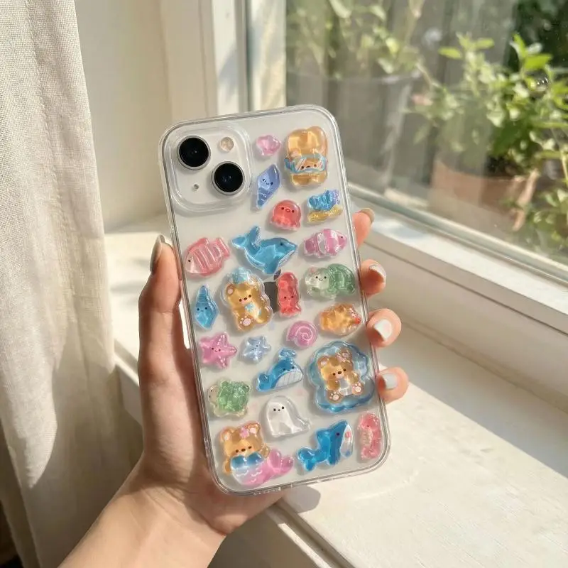 

1/4 шт. Милые модные 3D-наклейки с рельефным изображением медведя и кролика, эстетичные наклейки, креативные мультяшные наклейки, наклейки для DIY-декора