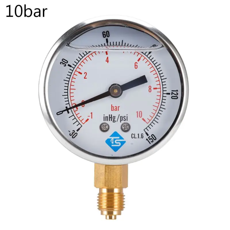 Wakuometr 1/4 BSP do montażu od dołu, wypełniony gliceryną, 68 mm -1/+10 Bar 87HA