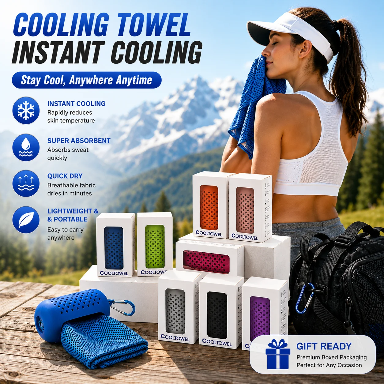 Cooling Towel with Silicone Capsule Case Quick Dry Sports Ice Towel Gift Box for Gym Running Travel