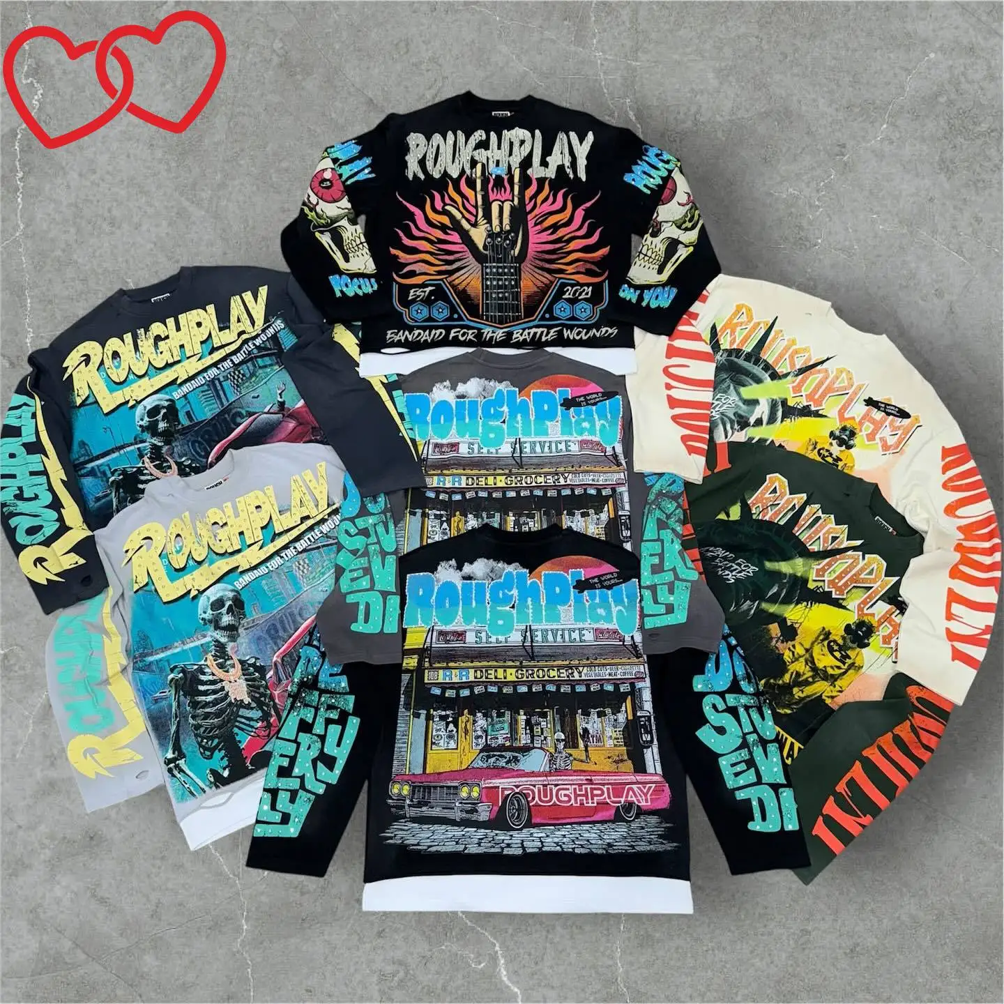 

Vintage Washed RoughPlay T-shirt Men Long Sleeve New Style Ripped Hole Patchwork Washed Black Casual Letter Printed Top Tees