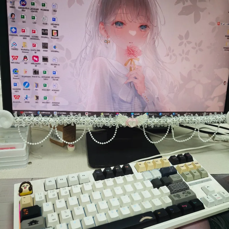 NEW Computer Monitor Decorative Stickers custom Gaming Room Bow Lace Cute TableScreen Decorative Frame DisplayScreen Decorative