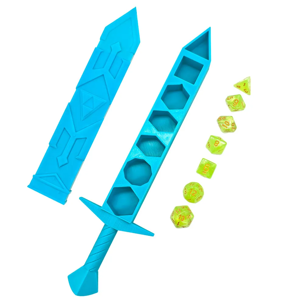 7 قطعة/المجموعة DND ثلاثية الأبعاد طباعة اللعب النرد الأزرق السيف على شكل صندوق تخزين المحمولة RPG TRPG ألعاب مضلع مجموعة نرد لعب الأدوار