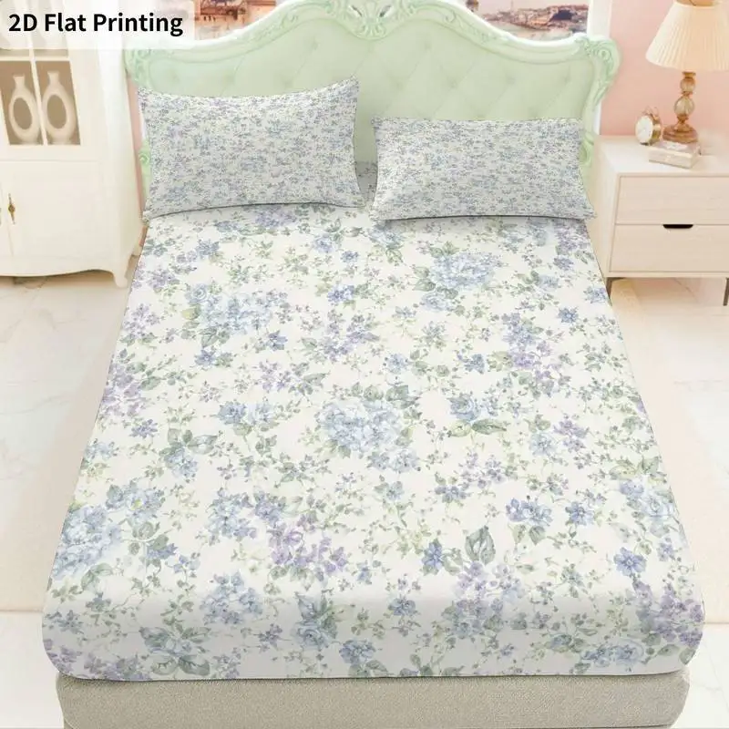 3Pcs Pastelfloralgarden Fitted Sheet Three Piece Set (1*Fitted Sheet + 2*Pillowcases, Coreless), Bedding Set