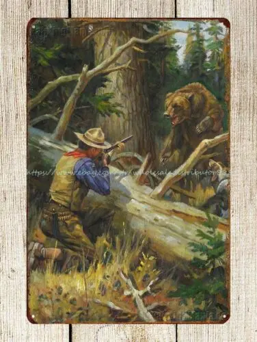 bear hunting shortgun Dangerous Sport Philip Goodwin Paintings metal tin sign