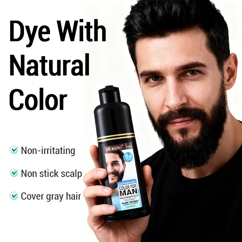 Mokeru Beard Black Beard Hair Cream Natural Plant Hair Cream Permanent Men Hair Dye Cover White Grey Hair  BeardHair 200ML