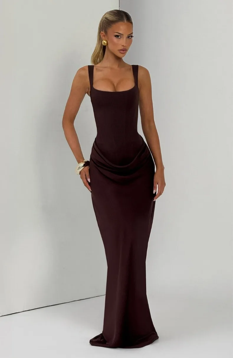 Fischgräten-Träger-Jumpsuit, einfarbig, figurbetontes Kleid, schlankmachend und elegant, Abendkleid mit stilvollem Flair – Detail 6