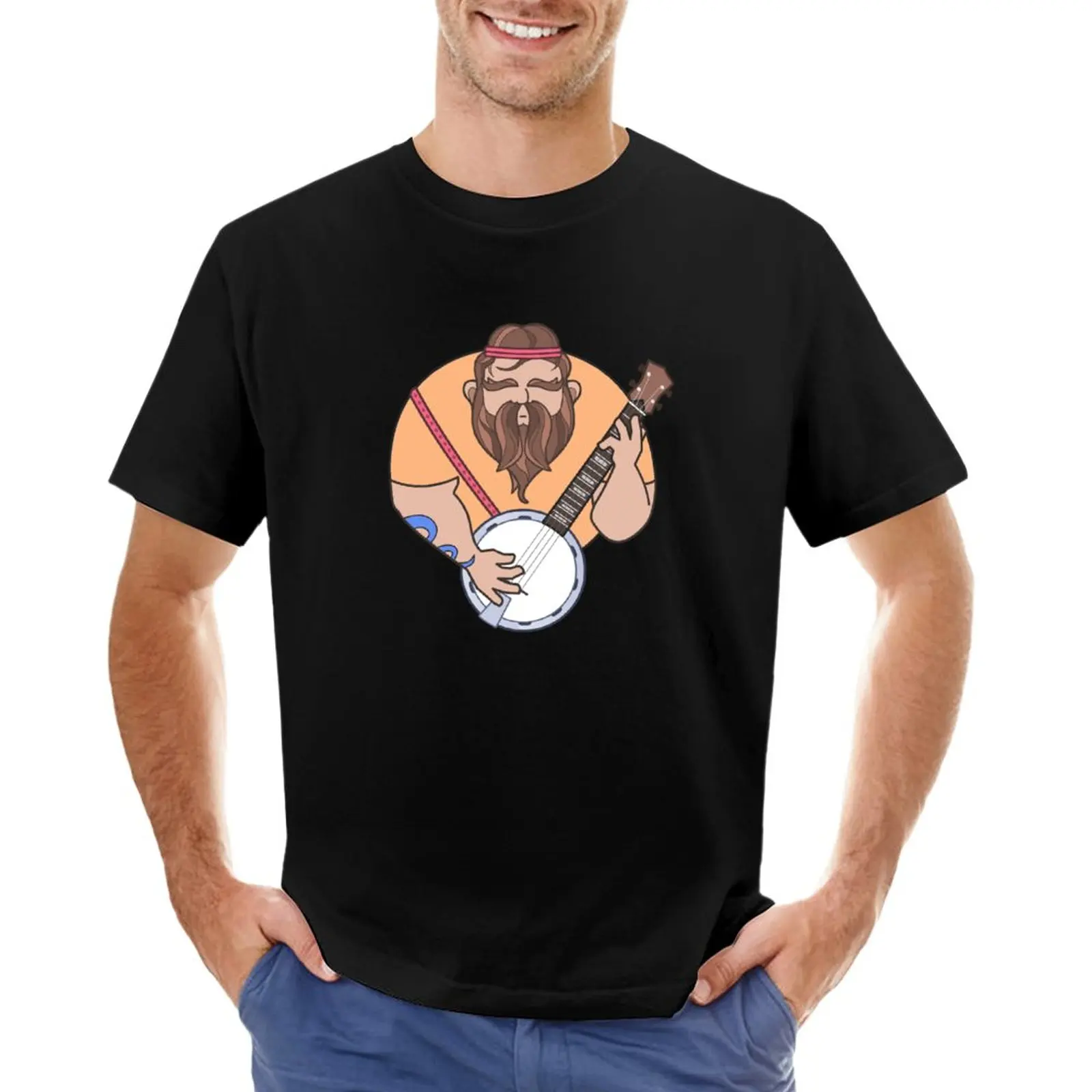 

Bearded Banjo Player T-Shirt customizeds cute tops shirts graphic tees Men's cotton t-shirt