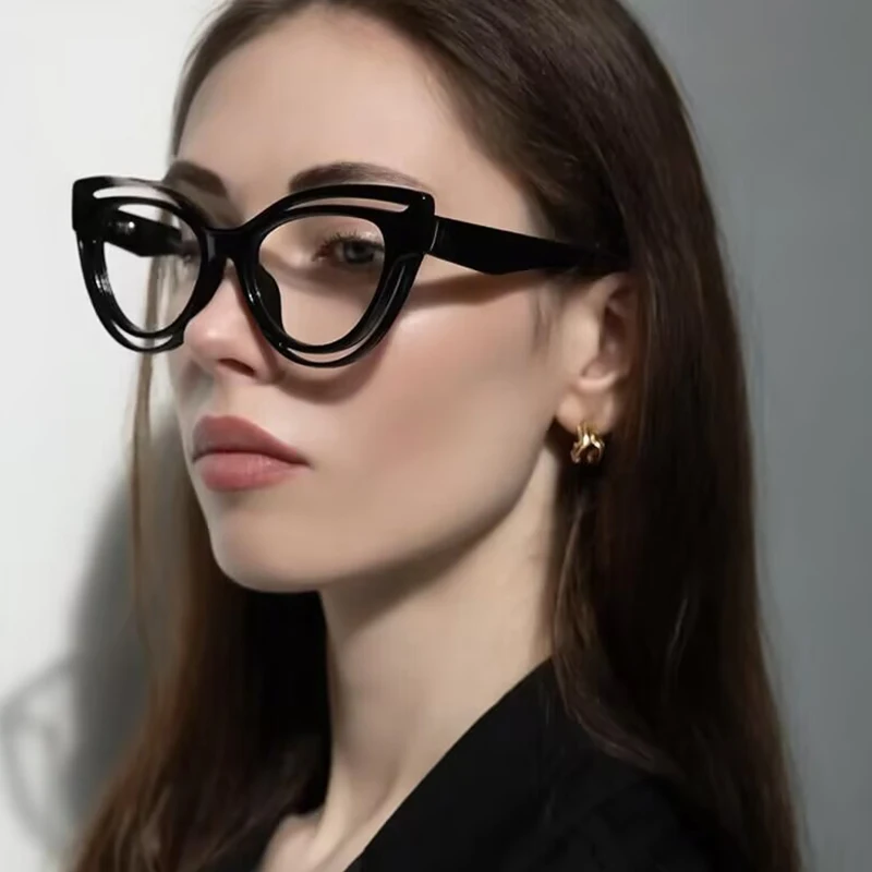

Fashion Cat Eye Anti-Blue Light Glasses Personalized Large Frame Hollow Women's Glasses Frame Prescription Optical Customization