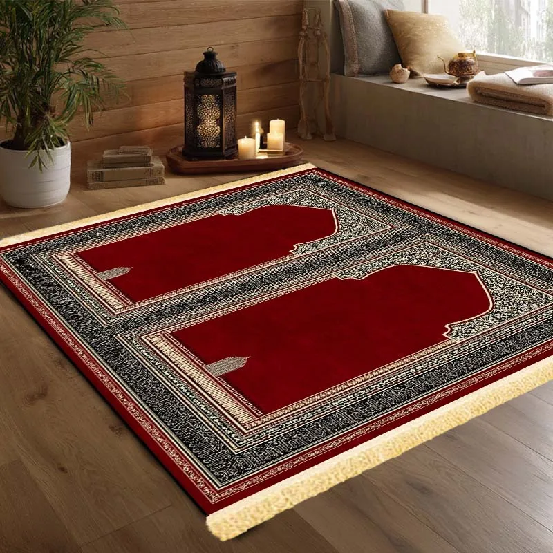 VIKAMA Islamischer Retro-Gebetsteppich für mehrere Personen, strapazierfähige muslimische Gebetsmatte für den Heimgebrauch, Ramadan-Dekor-Bodenmatte