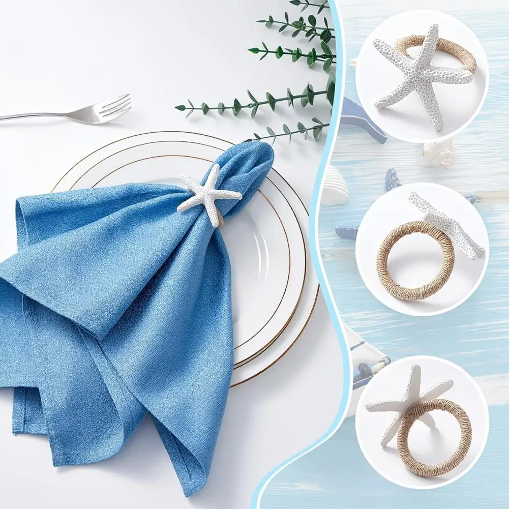 Jute Rope Napkin Ring Seaside Napkin Rings 6pcs Coastal Starfish Napkin Rings Set Rustic Summer Holiday Table Decor Seaside