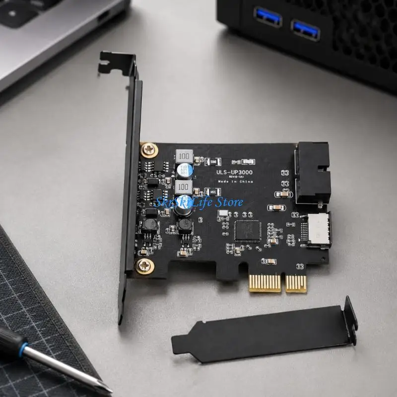 E65E Internal USB PCIE Expansion Card Adds Standard USB and USB C Front-Panel Support to Desktop Computers, with Data Transfer