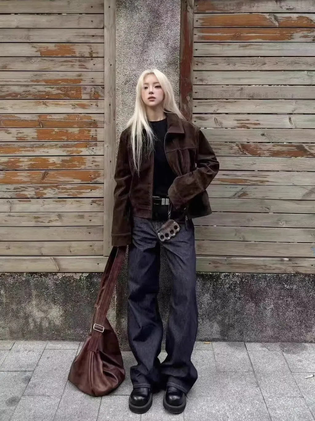 

Barnes Vintage Lapel Faux Leather Jaet oulder Length Casual Men's Outerwear Commute Sle Zipper Decorated Loose Fit