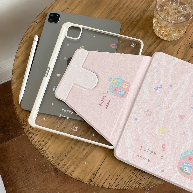 Cute Pink Puppy Tablet Case For iPad Pro 11 12.9 13 A16 M2 M4 M3 M5 Shell 8.3 9.7 10.2 5/6/7/8/9/10/11th Mini Air 3 4 5 6 Cover