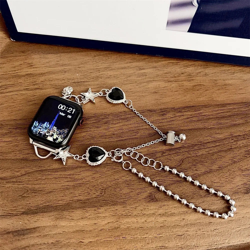 Fashion applicable Apple watch strap 7 8 9 Ultra love adjustment chain light luxury women Iwatch 4 5 6 se 38 40 41 42 44 45 49mm