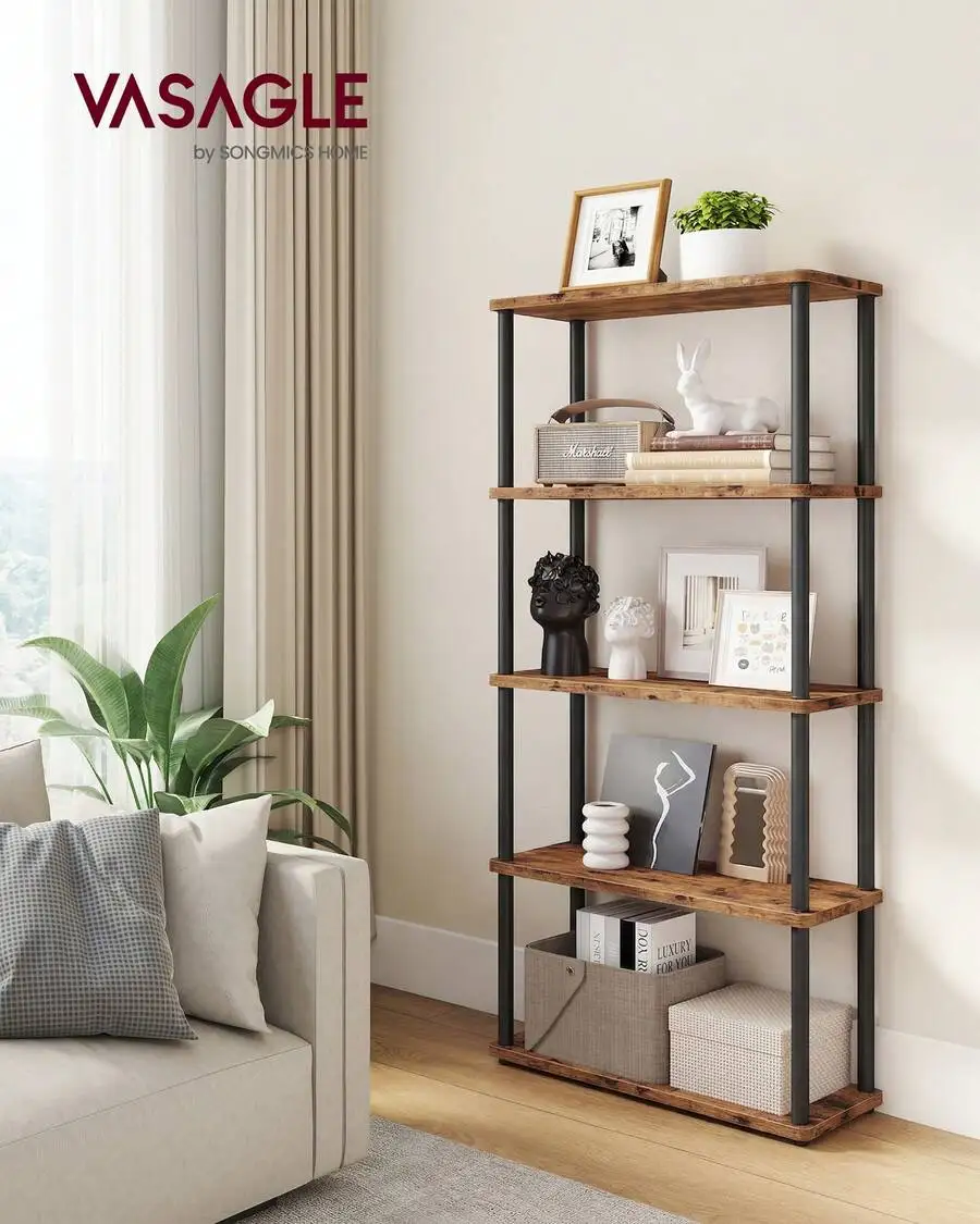 Superfast Toolless Assembly, 5-Tier Shelf For Living Room, Standing Shelf, Bookshelf, Bedroom, Kitchen, 9.4 X 23.6 X 54.7 Inches