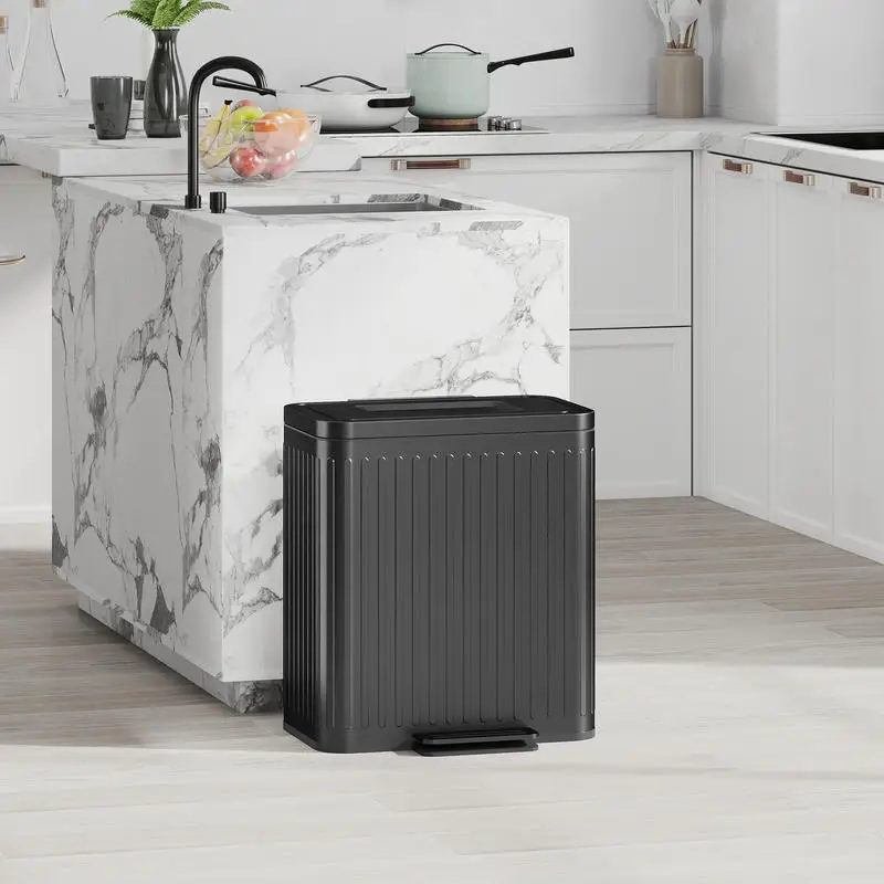 Poubelle double 2x20 L avec pédale, bacs intérieurs amovibles, en métal, 45,5x36,5x51 cm, noire, idéale pour la cuisine, le recyclage et la tri sélectif, pratique et hygiénique.
