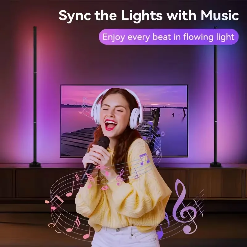 Modern RGB Floor Lamp with Music Synchronization And Remote Control. Remote Control LED Corner Lamp. USB Plug-And-Play Ambient Light. Suitable for Bedrooms, Living Rooms, Game Rooms, And Party Decorations
