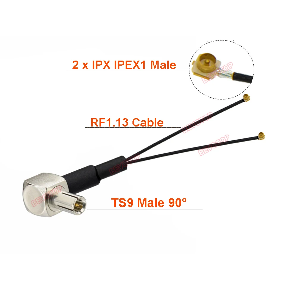 4PCS/LOT TS9 to  Splitter Cable TS9 Male Right Angle 90° Male to U.fl 1 Male RF1.13 Pigtail Antenna Extension Jumper