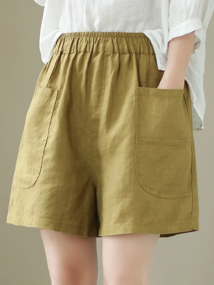 ارتفاع الخصر الكتان ort السراويل النسائية عارضة رقيقة القطن الكتان السراويل واسعة الساق خمسة أجزاء orts السراويل الصيف مريحة #2
