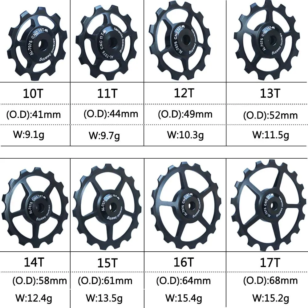 10T 11T 12T 13T 14T 15T 16T 17T MTB Road Bike Rear Derailleur Pulley Roller Ceramic Bearing Guide Jockey Wheel For Shimano Sram