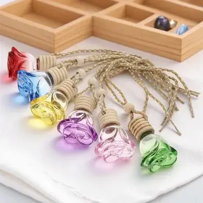 

6pcs Aromatherapy Glass Essential Oil Bottle Hanging Car Home Car Perfume Bottle Holder Perfume Pendants Decor Gifts
