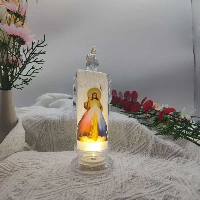 Jesus Catholic Christian Religious Ceremony Virgin Electronic Flameless LED Devotional Prayer Candles Light Religious Decoration