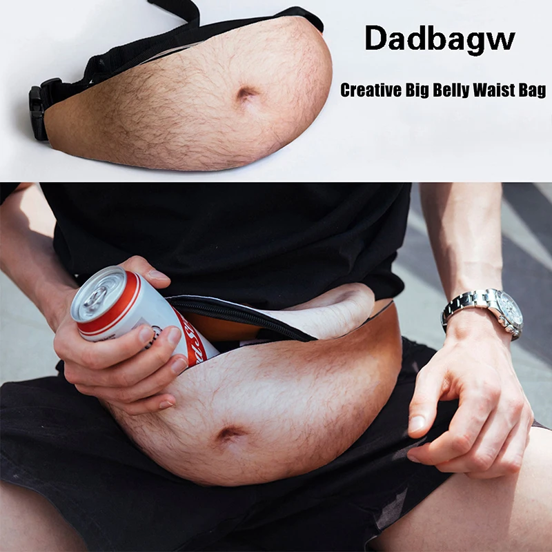【K】New Funny Dad Bod Money Belt Bag Men Travel Bags Flesh Color Creative Fashion Fanny Pack Beer Fat Belly Bum Pouch Waist Bag