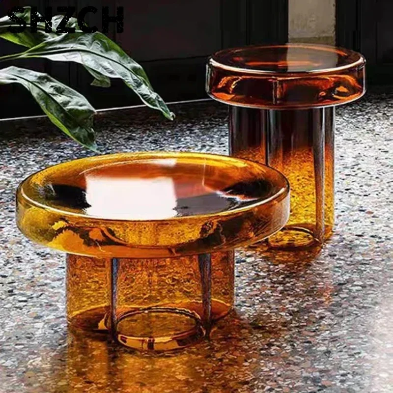 ‌Luxury Italian Glass Round Coffee Table - Modern Living Room Center Side Table, Stylish Sofa End Table with Metal Base