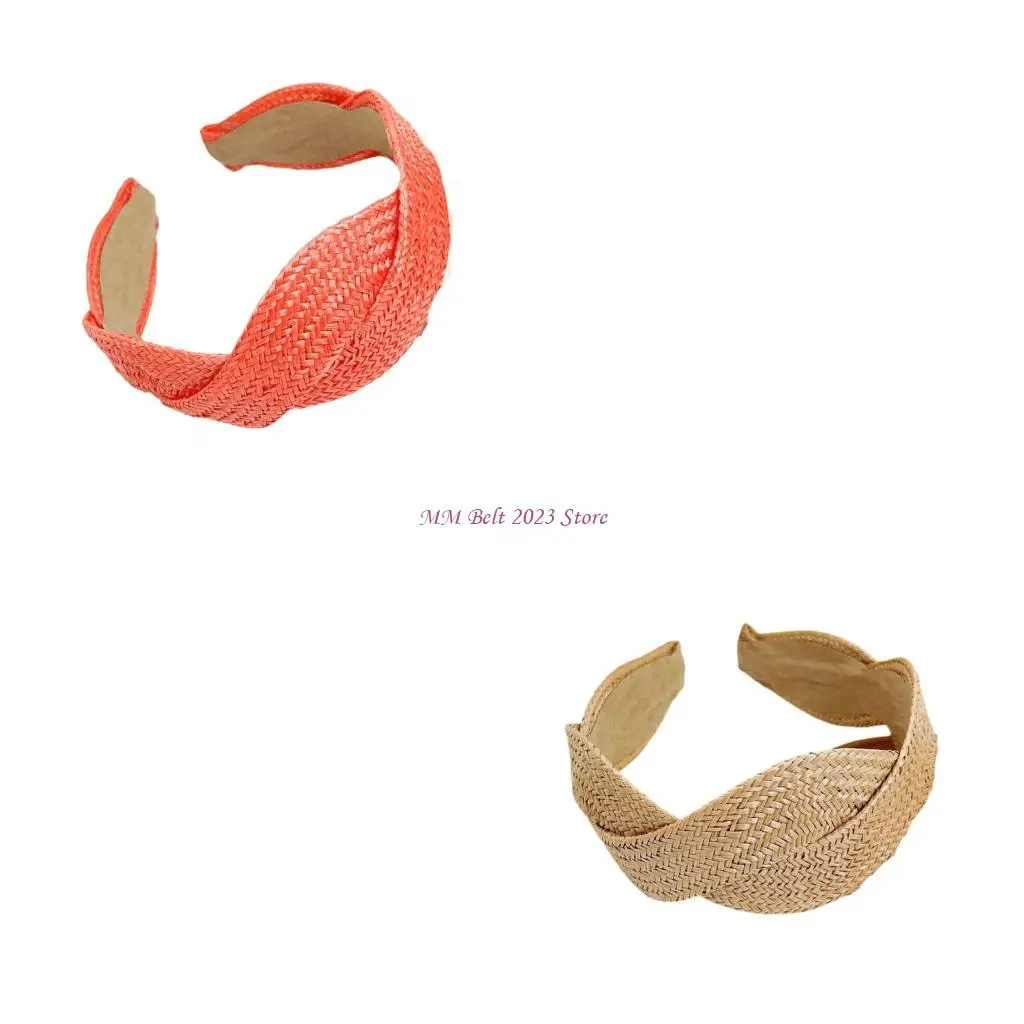 

49ME Fashion Straw Braid Headbands Wide Comfortable Wear Vacation Party Essential