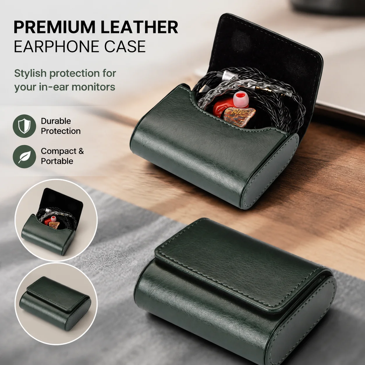 Portable Mini Magnetic PU Leather Earphone Case with Soft Flock Lining Wear-Resistant Stitching Anti-Tangle Organizer Storage Po
