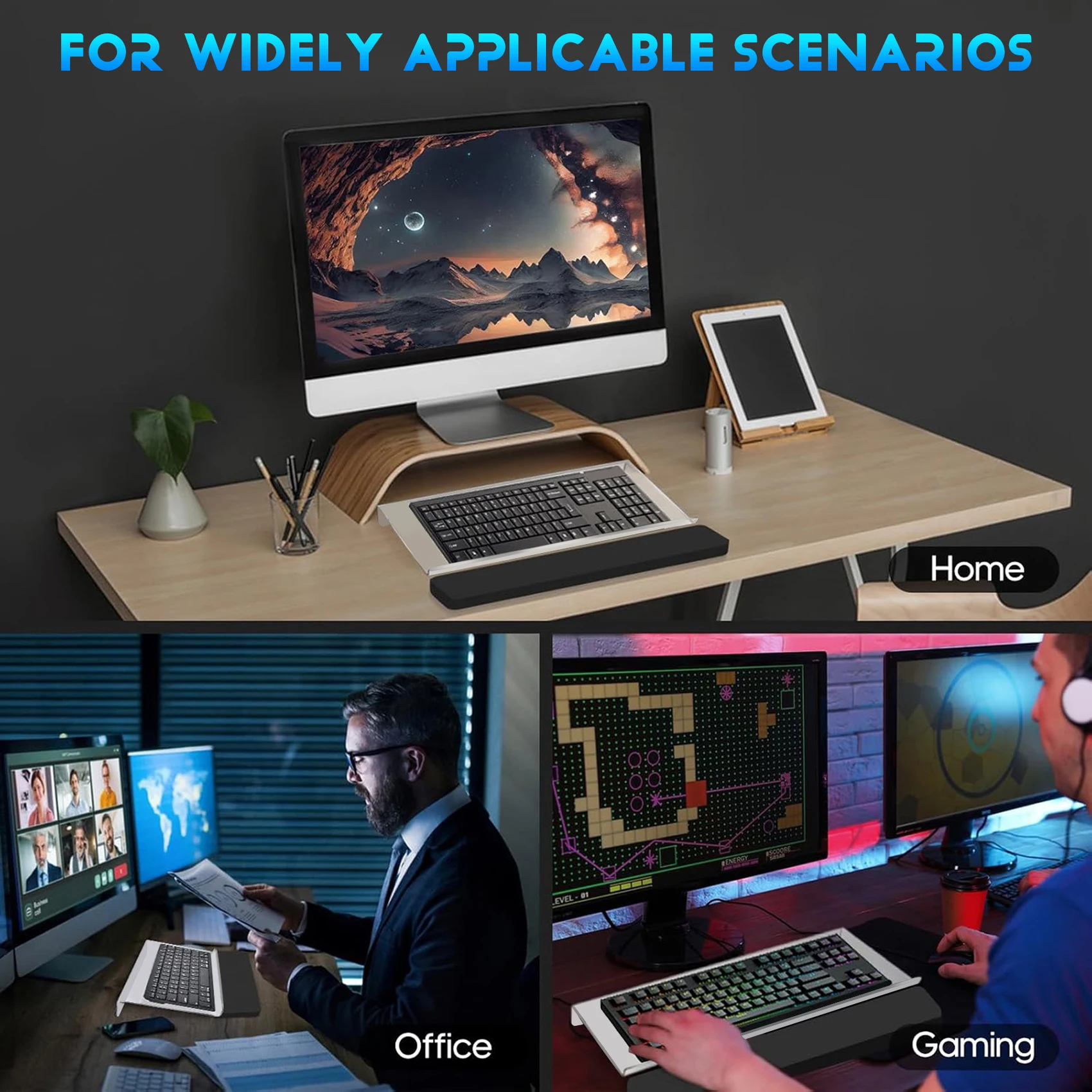 Keyboard Stand and Wrist Pad, Tilted Keyboard Riser with Wrist Rest, Ergonomic Office Desk Part for Computer Home OfficeJAS