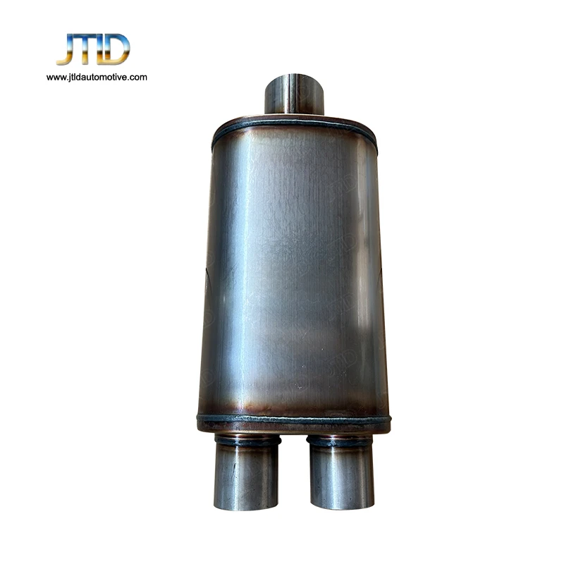 

JTLD High Flow Performance 3'' 76mm Inlet 2.5'' 63mm Dual Outlet 5"X8" Stainless Steel Car Assecories Oval Center Muffler Escape