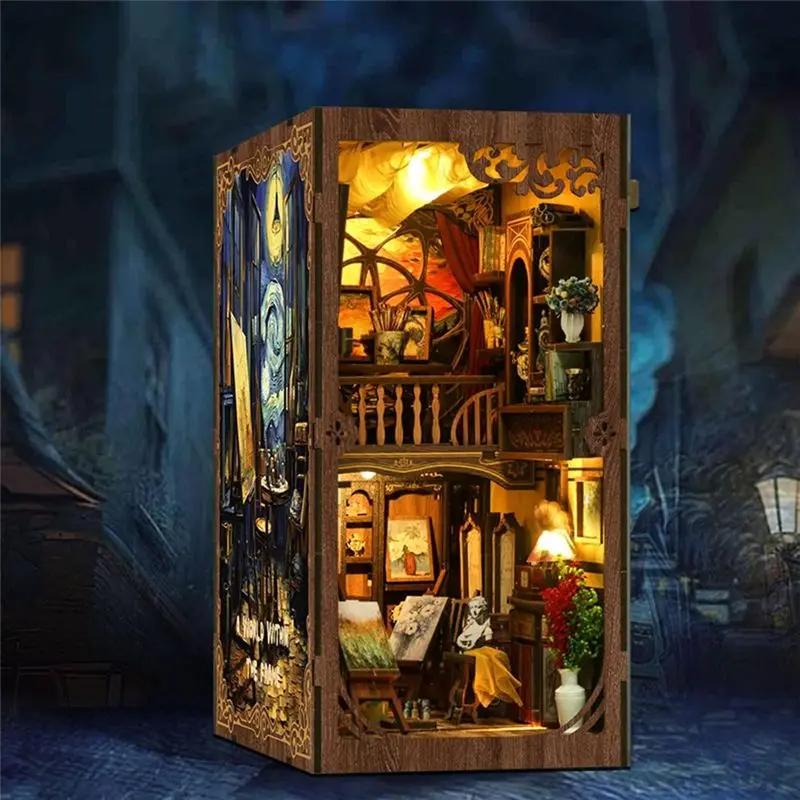 LED Lights Included DIY Book Nook Kit For Adults,A World Within The Frame Wooden Bookshelf Insert Decor Craft Kits