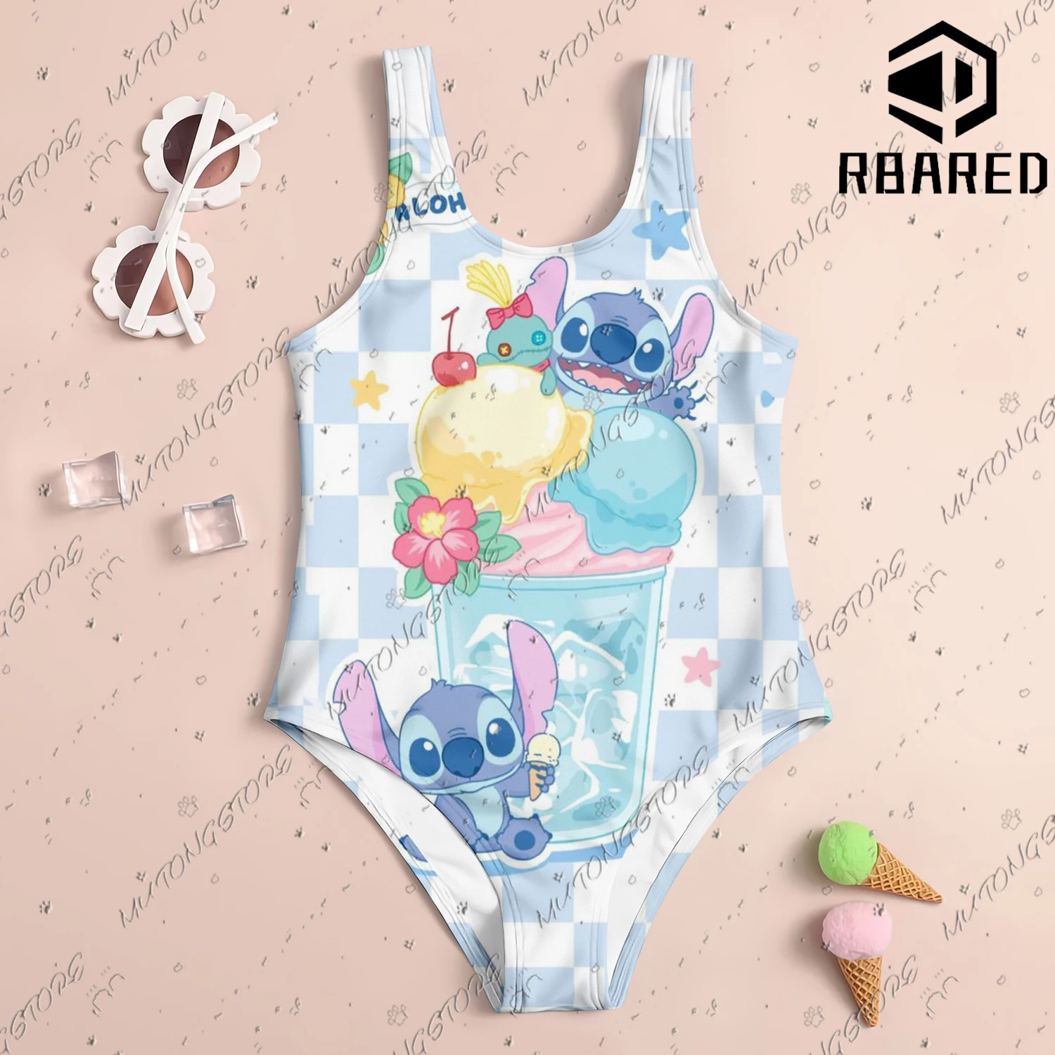 2024 MINISO costume da bagno intero per bambini Cute Stitch 3S Print Girl costume da bagno da donna New Soft Kids Summer Seaside Clothing