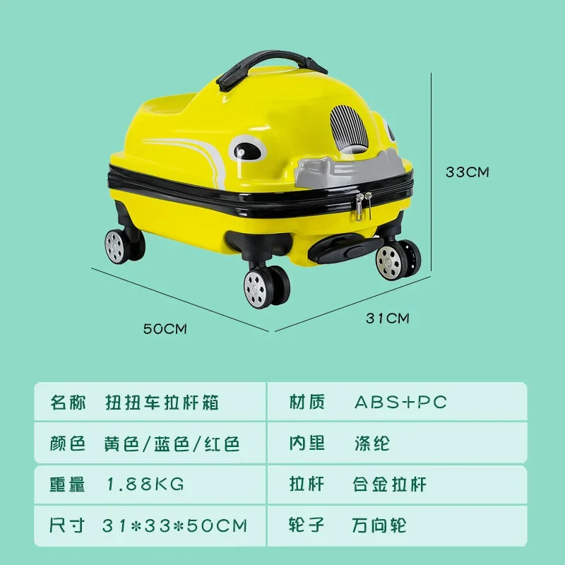 Caja de equipaje de jardín de infantes con ruedas universales para niños, caja de carro de giro de dibujos animados, paseo montable, 3 a 15 años