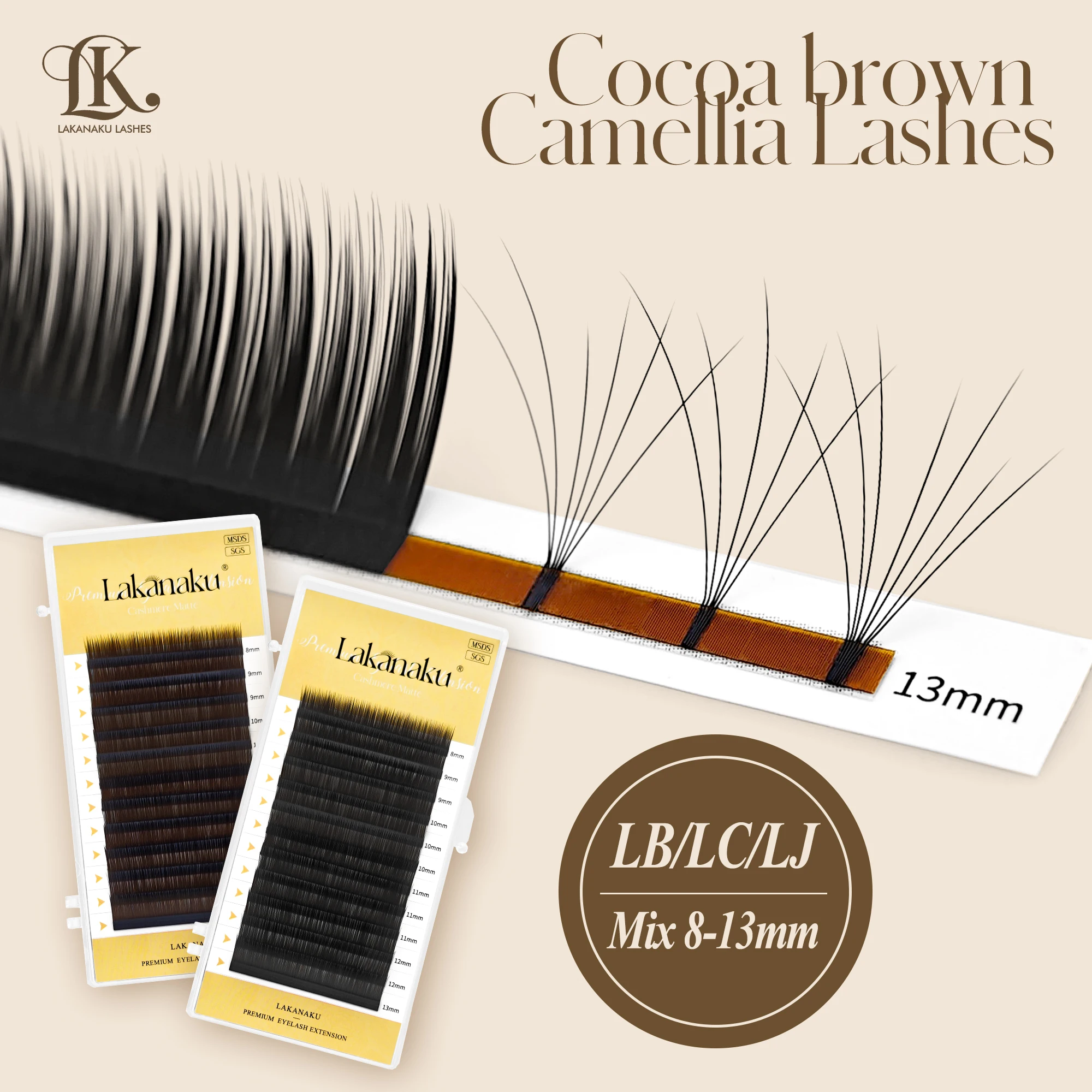 LAKANAKU LB LC LJ CURL Camellia Lashes Vorgebündelte Wimpern-Spikes Manhua Lashes Wispy Set Mehrschichtige Wimpern