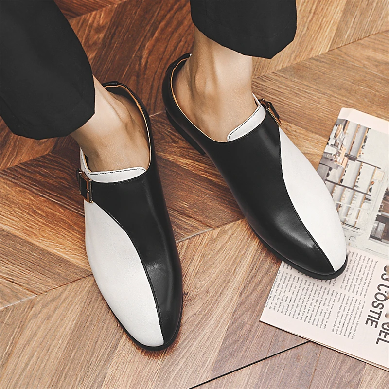 

Spring and Autumn Large Men Fashion Shoes with Splicing Buckle Classic Personality Youth Hairstylist Nightclub Trendy Shoes