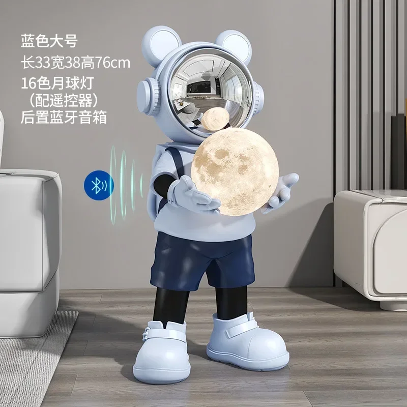 غرفة معيشة رائد الفضاء، زخارف أرضية كبيرة، وخزائن تلفزيون، وأرائك، وديكورات جانبية