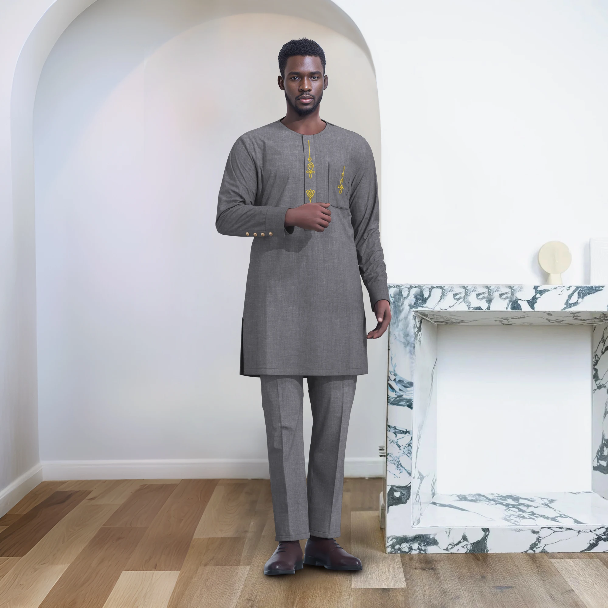Men's African Print Traditional Suit Set - Colorful Embroidery Formal Attire, Handmade Design for Special Occasions WYN2333