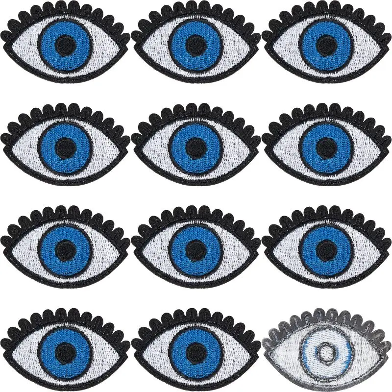 15Pcs Blue Eye Iron on Patch Embroidered Patches Applique Sew on Eyes Eyeball Embroidery Goth Punk Retro Appliqued Cloth Badge