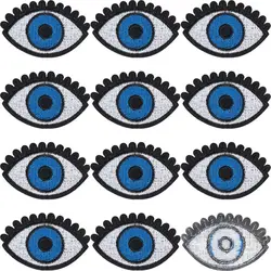 15Pcs Blue Eye Iron on Patch Embroidered Patches Applique Sew on Eyes Eyeball Embroidery Goth Punk Retro Appliqued Cloth Badge