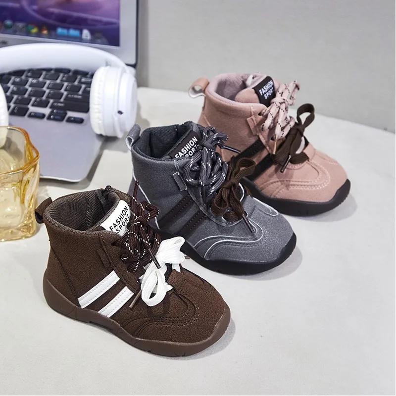 

Детские ботинки, коллекция 2024, корейский стиль, осенне-зимняя мода, новые детские повседневные модные удобные нескользящие ботинки с высоким берцем для девочек и мальчиков