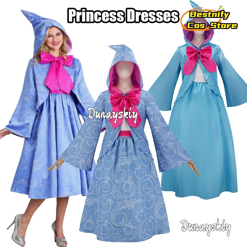 

Fairy God Mother Cosplay Princess Lolita Dress Costume Deluxe Hooded Cape Party Dress Set Children Adults Role-play Anime Suit
